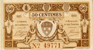 Billet de la Chambre de Commerce d'Aurillac et du Cantal - 50 centimes 1915 - 1920 - srie A