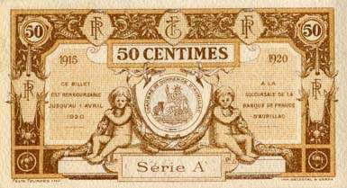 Billet de la Chambre de Commerce d'Aurillac et du Cantal - 50 centimes - 1920 - srie A