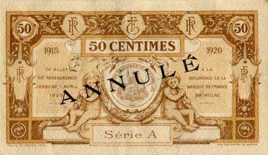 Billet de la Chambre de Commerce d'Aurillac et du Cantal - 50 centimes - 1920 - srie A - specimen annul