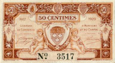 Billet de la Chambre de Commerce d'Aurillac et du Cantal - 50 centimes 1917 - 1923 - srie H - n 3517