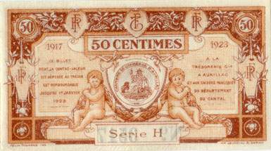 Billet de la Chambre de Commerce d'Aurillac et du Cantal - 50 centimes 1917 - 1923 - srie H - n 3517
