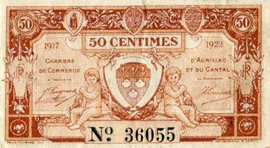 Billet de la Chambre de Commerce d'Aurillac et du Cantal - 50 centimes 1917 - 1923 - srie J
