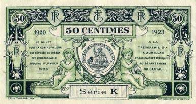 Billet de la Chambre de Commerce d'Aurillac et du Cantal - 50 centimes 1920 - 1923 - srie K
