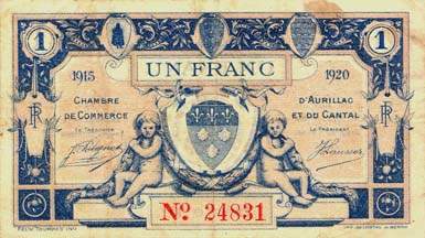 Billet de la Chambre de Commerce d'Aurillac et du Cantal - 1 franc 1915 - 1920 - srie D