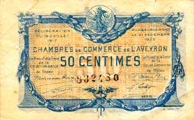 Billet de la Chambre de Commerce de l'Aveyron (Rodez et Millau) - 50 centimes - dlibration du 19 juillet 1917 - srie 1