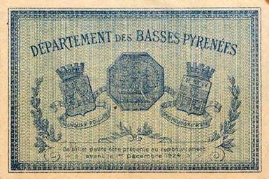 Billet de la Chambre de Commerce de Bayonne - 1 franc - délibération du 17 novembre 1919 - série 80 - n° 05,022