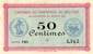 Billet de la Chambre de Commerce de Belfort - 50 centimes - délibération du 18 août 1915 - série 141