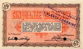 Billet de la Chambre de Commerce de Belfort - 50 centimes - délibération du 21 décembre 1918 - avec surcharge violette - spécimen annulé
