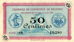 Billet de la Chambre de Commerce de Belfort - 50 centimes - délibération du 28 juillet 1917