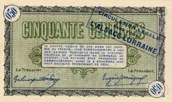 Billet de la Chambre de Commerce de Belfort - 50 centimes - délibération du 4 novembre 1918 - avec surcharge bleue - série 106 - spécimen annulé