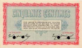 Billet de la Chambre de Commerce de Belfort - 50 centimes - délibération du 6 janvier 1916 - spécimen
