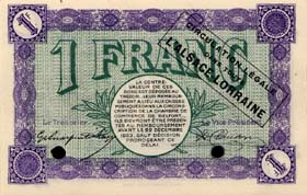 Billet de la Chambre de Commerce de Belfort - 1 franc - délibération du 21 décembre 1918 - avec surcharge noire - spécimen annulé