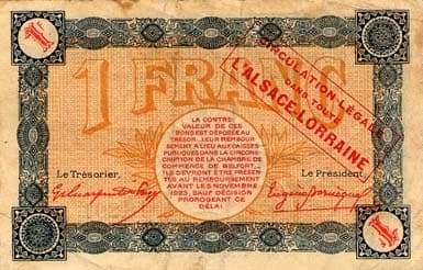 Billet de la Chambre de Commerce de Belfort - 1 franc - dlibration du 4 novembre 1918