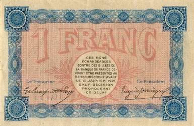 Billet de la Chambre de Commerce de Belfort - 1 franc - dlibration du 6 janvier 1916 - srie AD 129 - n 10,777