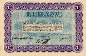 Billet de la Chambre de Commerce de Belfort - 1 franc - remboursement avant le 31 décembre 1924