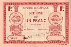 Billet de la Chambre de Commerce de Béthune - 1 franc - 4 octobre 1915 - spécimen