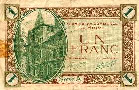 Billet de la Chambre de Commerce de Brive - 1 franc - remboursables jusqu'au 31 décembre 1924