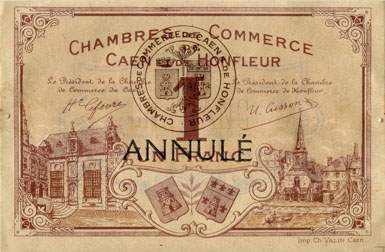 Billet des Chambres de Commerce de Caen et de Honfleur - 1 franc - 1915-1920 - spcimen annul
