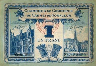 Billet des Chambres de Commerce de Caen et de Honfleur - 1 franc - troisime mission 1920-1923 - srie B
