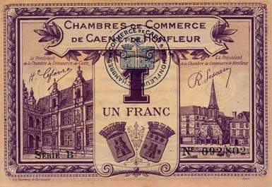 Billet des Chambres de Commerce de Caen et de Honfleur - 1 franc - quatrime mission 1920 - 1923 - srie B