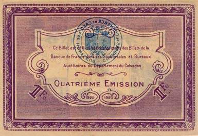 Billet des Chambres de Commerce de Caen et de Honfleur - 1 franc - quatrime mission 1920 - 1923 - srie B