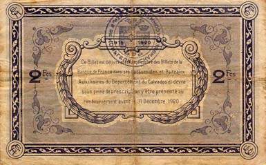 Billet des Chambres de Commerce de Caen et de Honfleur - 2 francs 1915-1920 - srie 0.01