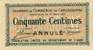 Billet de la Chambre de Commerce de Carcassonne - 50 centimes - délibération du 22 mars 1922 - spécimen annulé