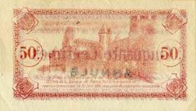 Billet de la Chambre de Commerce de Carcassonne - 50 centimes - délibération du 30 juin 1917 - spécimen annulé
