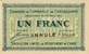 Billet de la Chambre de Commerce de Carcassonne - 1 franc - délibération du 22 mars 1922 - spécimen annulé