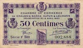Billet de la Chambre de Commerce de Chalon-sur-Saône, Autun & Louhans - 50 centimes - délibération du 8 avril 1920