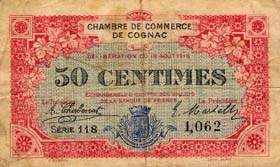 Billet de la Chambre de Commerce de Cognac - 50 centimes - délibération du 19 août 1916