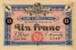 Billet de la Chambre de Commerce de Cognac - 1 franc - délibération du 24 mai 1917, lettre B - sans filigrane