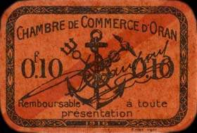 Billet de la Chambre de Commerce d'Oran - 10 centimes 1916 - Imprimerie Léon - signature imprimée