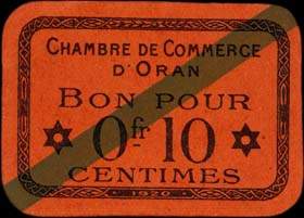 Ticket de la Chambre de Commerce d'Oran - 10 centimes 1920 - Imprimerie Provençale