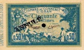 Billet de la Chambre de Commerce d'Oran - 50 centimes - délibération du 10 novembre 1915 - spécimen annulé
