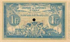 Billet de la Chambre de Commerce d'Oran - 1 franc - délibération du 10 novembre 1915 - spécimen annulé