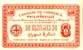 Billet de la Chambre de Commerce de Philippeville - 50 centimes - délibération du 10 novembre 1914 - valeur en lettre au verso + nom d'imprimeur