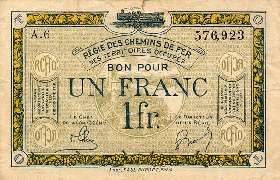 Billet de la Régie des Chemins de Fer des Territoires Occupés - 1 franc