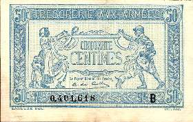 Billet de la Trésorerie aux Armées - 50 centimes avec remboursement 2ème année