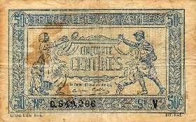 Billet de la Trésorerie aux Armées - 50 centimes avec remboursement 4ème année