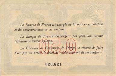 Billet de la Chambre de Commerce de Dieppe - 50 centimes - sans date - sans filigrane - timbre sec - n°139397