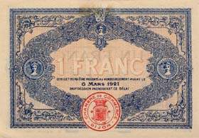 Billet de la Chambre de Commerce de Dijon - 1 franc - dlibration du 6 mars 1916
