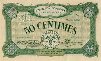 Billet de la Chambre de Commerce d'Eure-et-Loir (Chartres) - 50 centimes - 3�me �mission - mars 1920