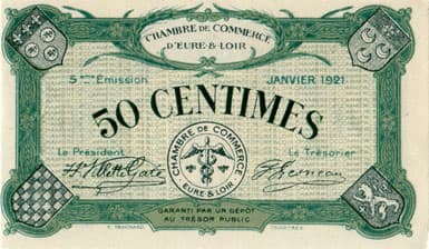 Billet de la Chambre de Commerce d'Eure-et-Loir (Chartres) - 50 centimes - 5�me �mission - janvier 1921