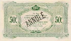 Billet de la Chambre de Commerce d'Eure-et-Loir (Chartres) - 50 centimes - 2ème émission - avril 1917 - spécimen annulé