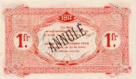 Billet de la Chambre de Commerce d'Eure-et-Loir (Chartres) - 1 franc - 2ème émission - avril 1917 - spécimen annulé