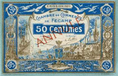 Billet de la Chambre de Commerce de Fcamp - 50 centimes - mission 1920 - spcimen annul - face