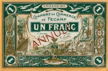 Billet de la Chambre de Commerce de Fcamp - 1 franc - mission 1920 - spcimen annul - face