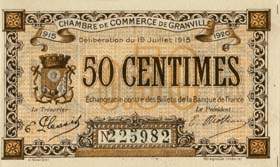 Billet de la Chambre de Commerce de Granville - 50 centimes - dlibration du 19 juillet 1915 - chiffres de 4 mm