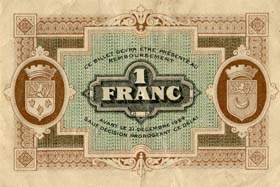 Billet de la Chambre de Commerce de Gray & Vesoul - 1 franc - délibération du 23 décembre 1921 - série 131